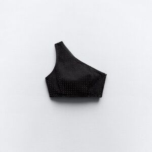 Rhinestone black denim crop
